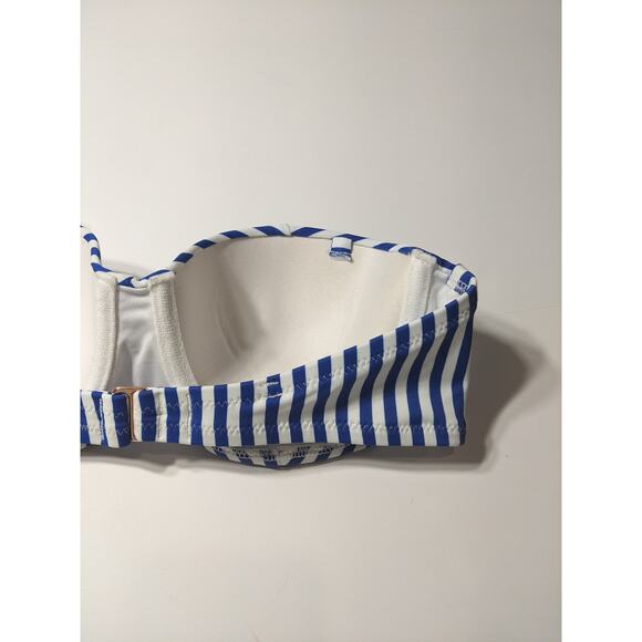 Shade & Shore Bikini Top Striped Bandeau Light Lift 32B Blue White Swimsuit Pool - Picture 9 of 11